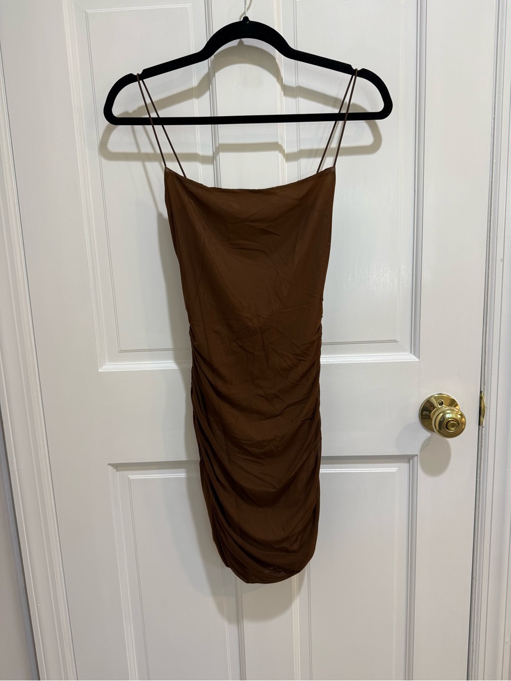 superdown Brown Ruched Slip Mini Dress